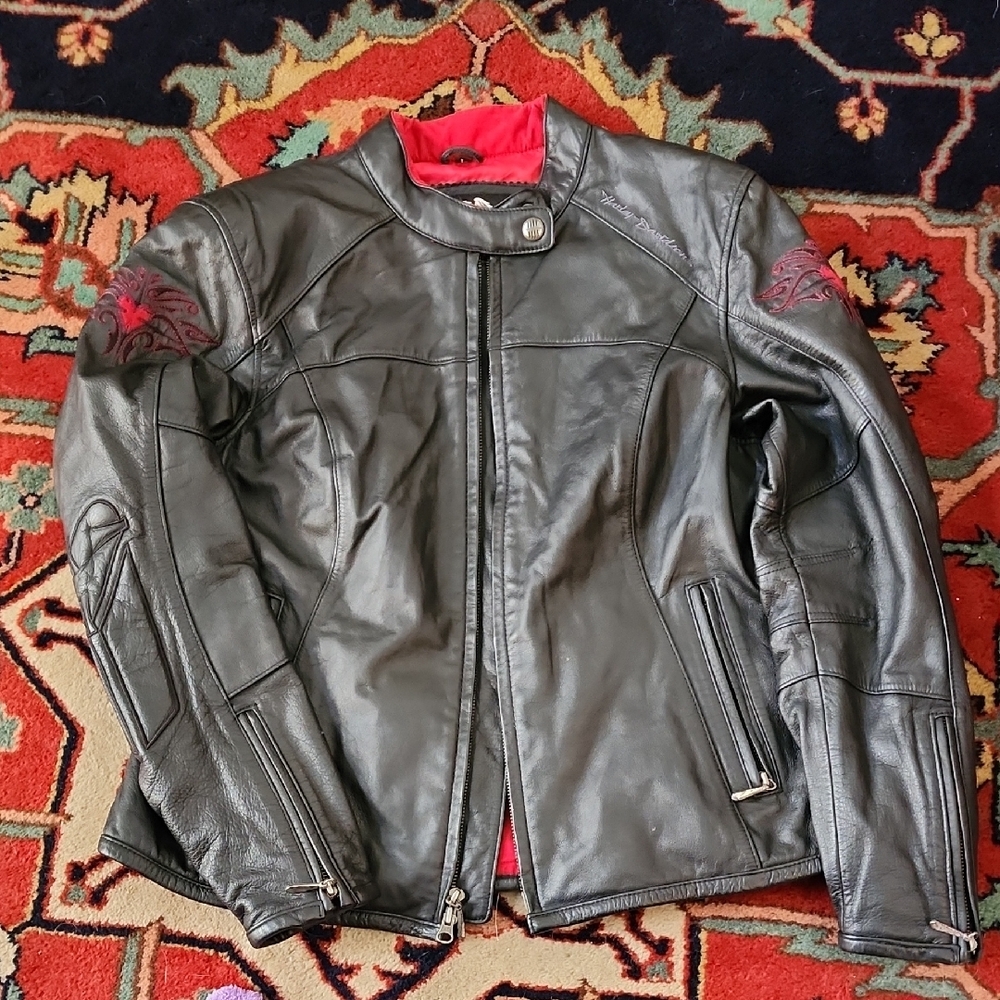 Edgy Black Leather Jacket with Red Accents